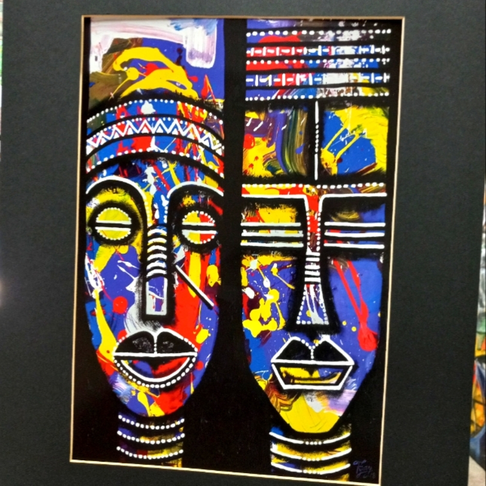 Prints Poster African Colorful Face  Black frame